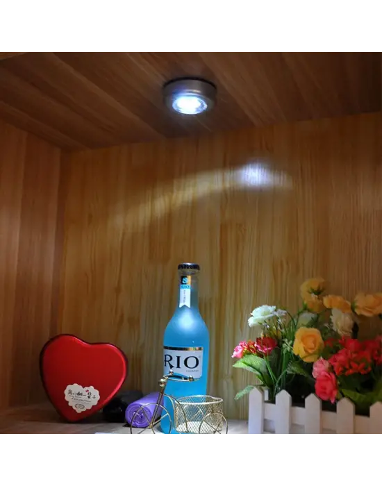 Kablosuz Spot Pilli Dokunmatik Led Lamba 3 Ledli Dolap Lambası