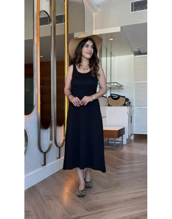 Kadın Askılı Yuvarlak Yakalı Viskon Elbise