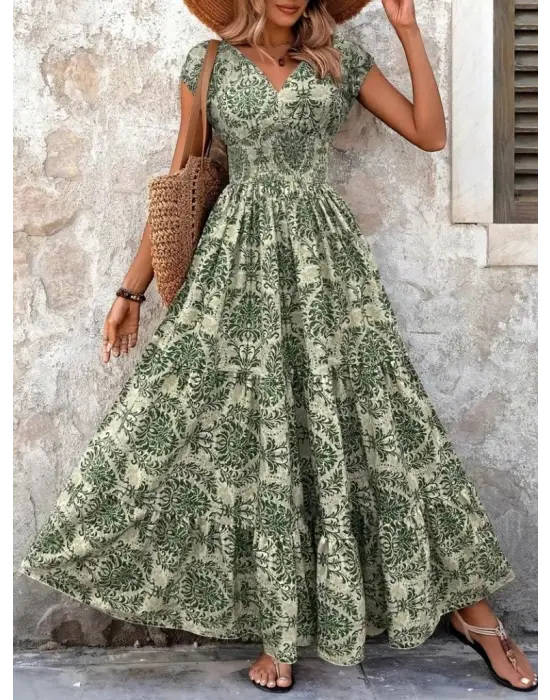 Kadın Kısa Kollu Kruvaze Yaka Beli Lastikli Süprem