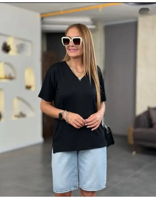 Kadın Kısa Kollu V Yaka Bluz