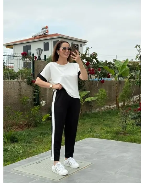 Kadın Modal Dokulu Kumaş Yanı şeritli Takım
