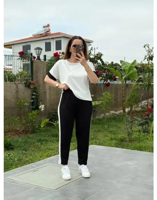 Kadın Modal Dokulu Kumaş Yanı şeritli Takım