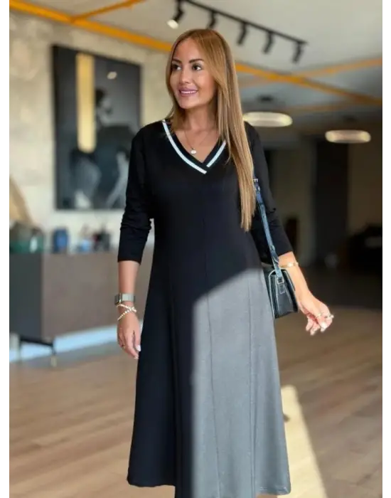 Kadın Uzun Kollu V Yakalı Midi çağla Yeşili Modal Elbise
