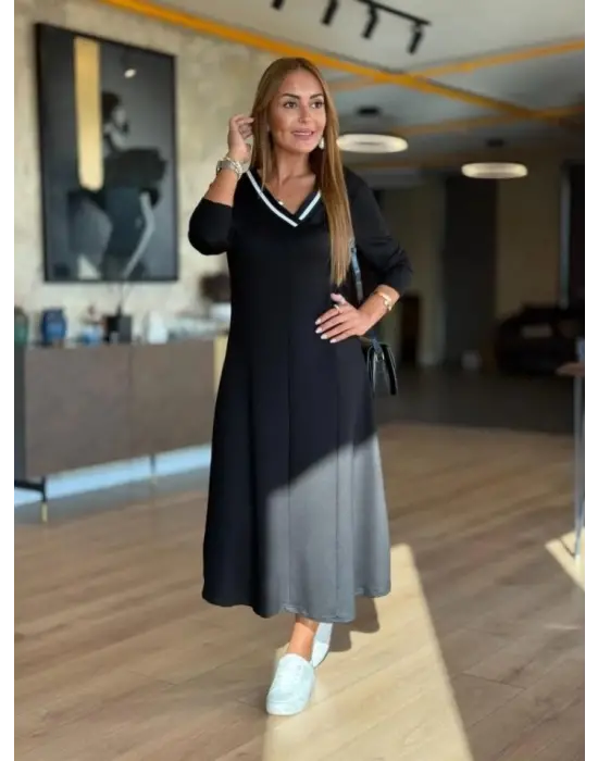 Kadın Uzun Kollu V Yakalı Midi çağla Yeşili Modal Elbise