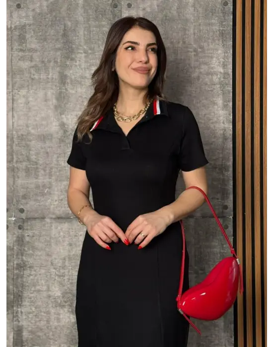 Kadın Yaka Ribanalı Çift Yırtmaçlı Elbise