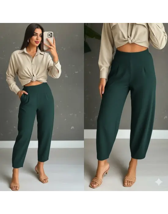 Kadın Yüksek Bel Krep Pantolon