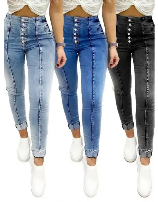 Kadın Yüksek Bel önden Düğmeli Jean Pantolon