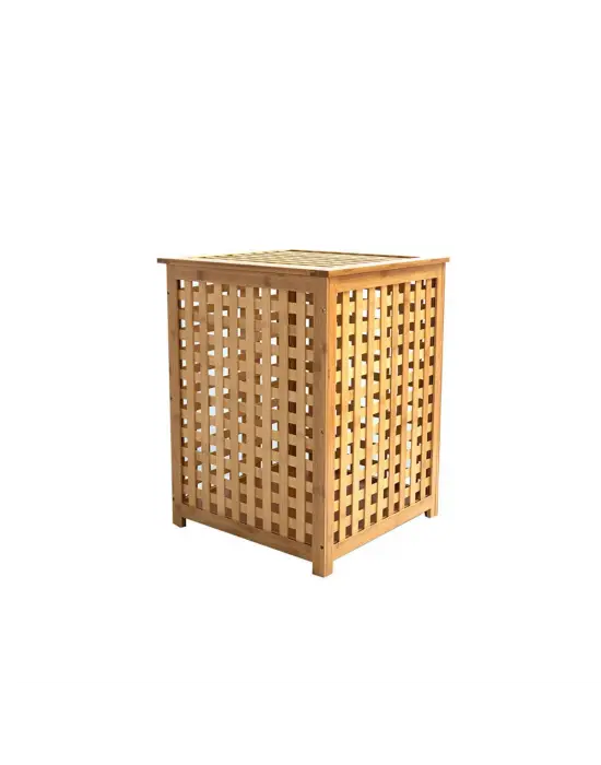 Kalın Ahşap Bambu Kirli Çamaşır Sepeti Kumaş Çantalı Sepet=40x40x58cm