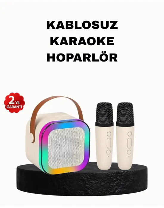 Karaoke Hoparlör Taşınabilir Çift Mikrofonlu Ve Led Işıklı Bluetooth 5.0