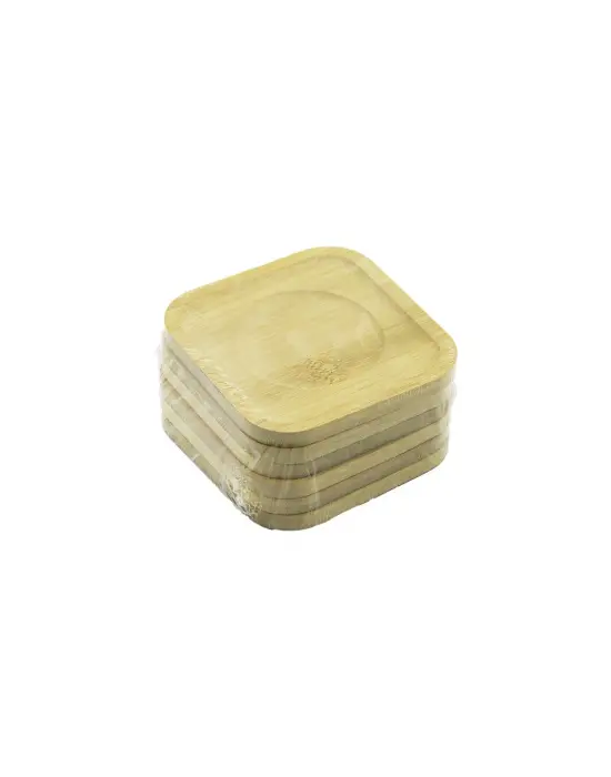 Kare= 9.7 X 9.7cm 6pcs Bambu - Ahşap Çay Tabak