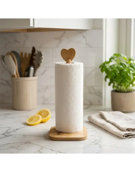 Kare Altlık=12x12cm Ahşap Bambu Kağıt Havluluk Kalp Başlı Sap=28.5cm