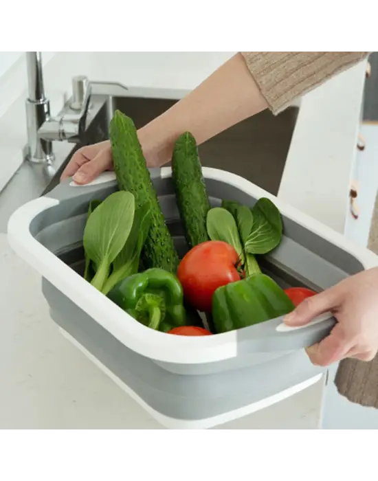 Katlanabilir Süzgeçli Kesme Tahtası ve Badya