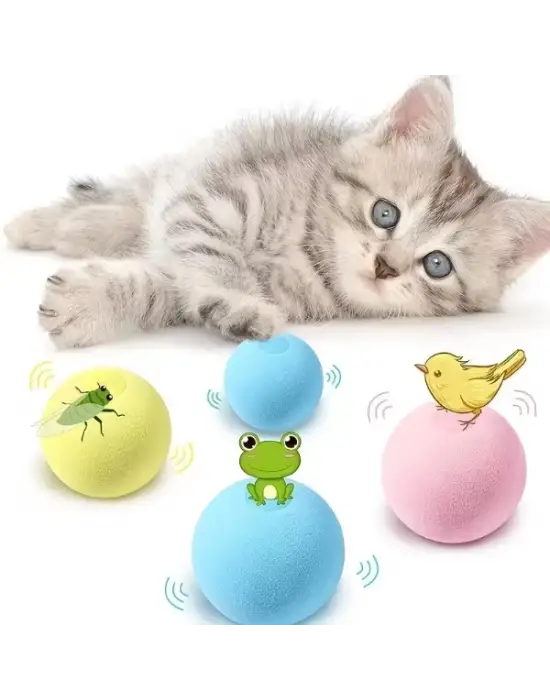 Kedi Otlu 3 Sesli İnteraktif Top Kedi Oyuncağı