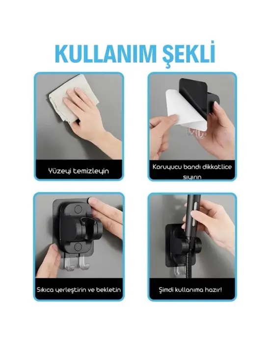 Kendiliğinden Güçlü Yapışkanlı Askılı Duş Başlık Tutucu