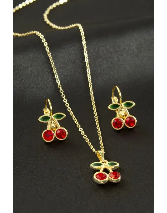 Kiraz Taşlı Set Kolye