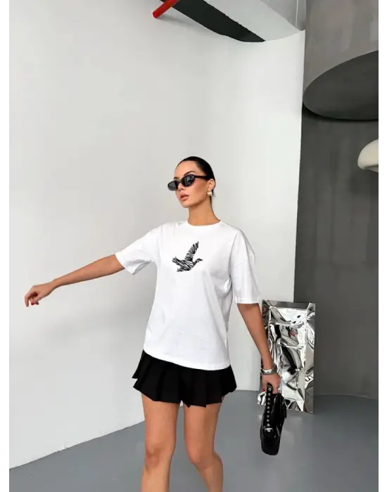 Kısa Kol Baskılı T-shirt - Beyaz