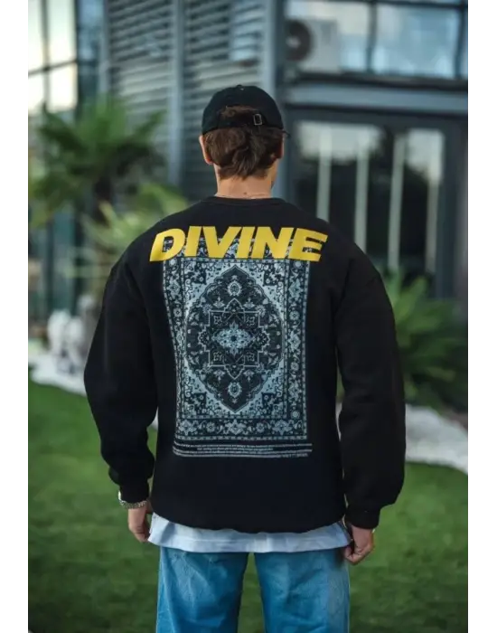 Kışlık Bisiklet Yaka Baskılı SweatShirt - Siyah