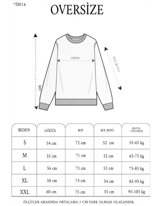 Kışlık Bisiklet Yaka Ön Ve Arka Baskılı SweatShirt - Siyah