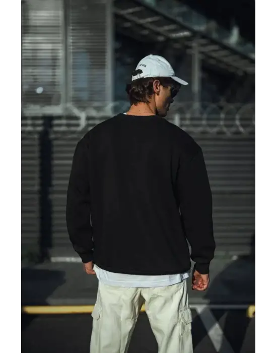 Kışlık Bisiklet Yaka Üç İplik Basic SweatShirt - Siyah