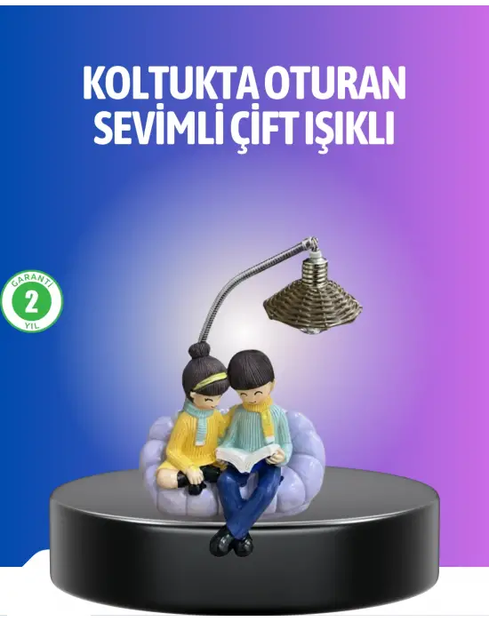Kitap Okuyan Çift Figürlü Gece Lambası Romantik Dekoratif Masa Lambası