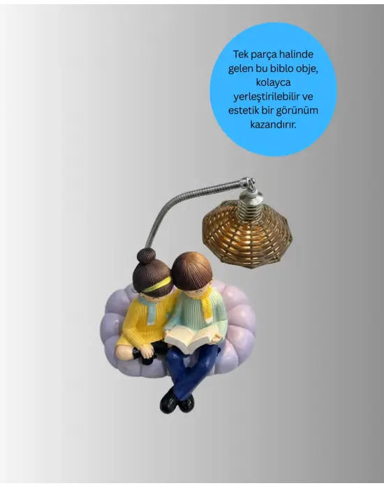 Kitap Okuyan Çift Figürlü Gece Lambası Romantik Dekoratif Masa Lambası
