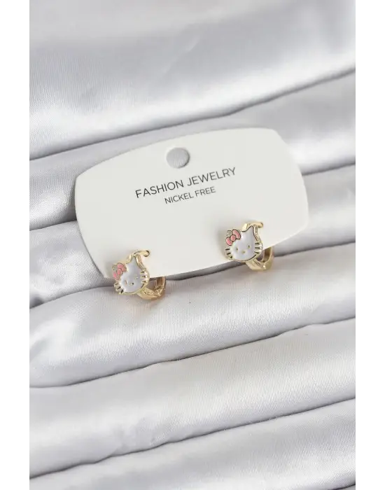 Kitty Model Gold Renk Pirinç Çocuk Küpe