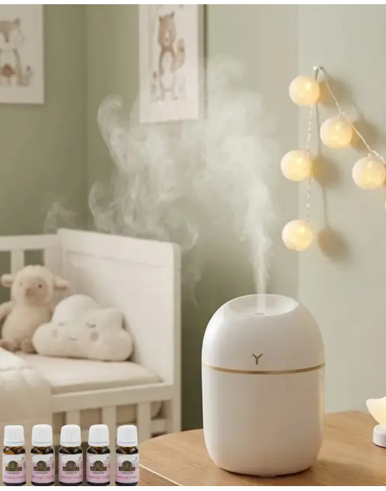 Kompakt Mini Hava Nemlendirici 5 Esans Hediyeli Led Işıklı Usb Aromaterapi Cihazı