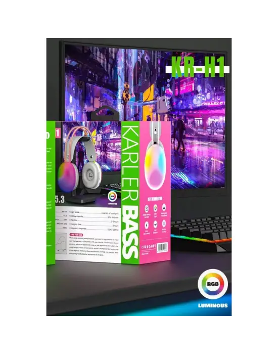 Krh1 Rgb Kafaüstü Kablosuz Kulaklık - Gri