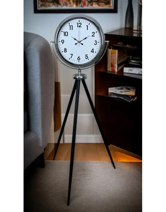 Krom Dekoratif Tasarım Tripod Ayaklı Saat