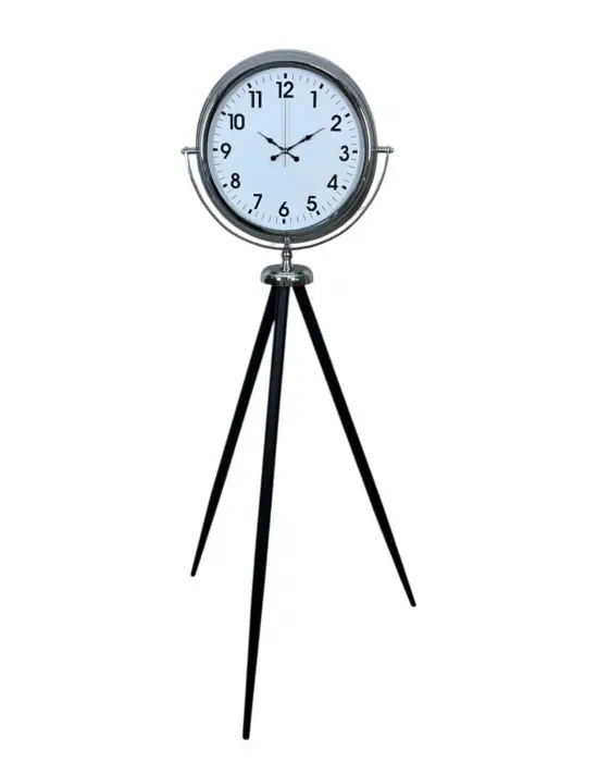 Krom Dekoratif Tasarım Tripod Ayaklı Saat