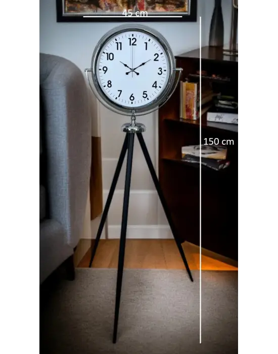 Krom Dekoratif Tasarım Tripod Ayaklı Saat
