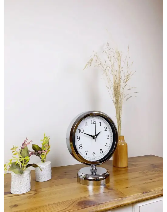 Krom Metal Dekoratif Masa Saati 25×20 cm