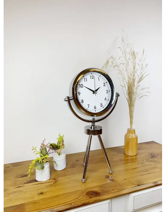 Krom Metal Mini Tripod Lüks Masa Saati 45×26 cm