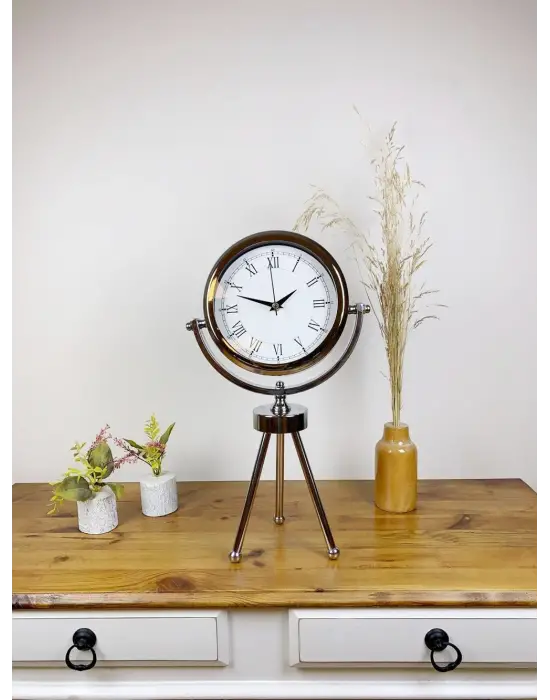 Krom Metal Mini Tripod Retro Masa Saati 45×26 cm