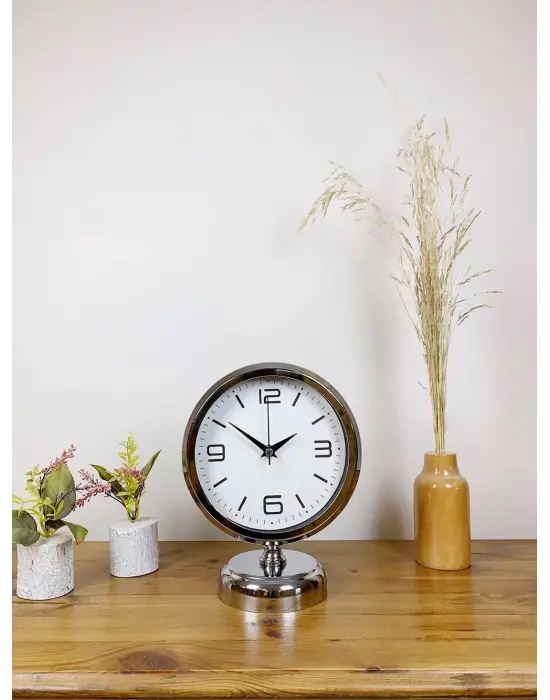 Krom Metal Modern Masa Saati 25×20 cm