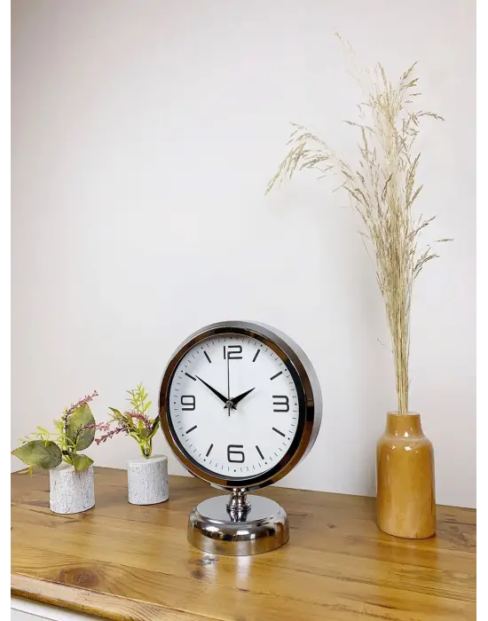 Krom Metal Modern Masa Saati 25×20 cm