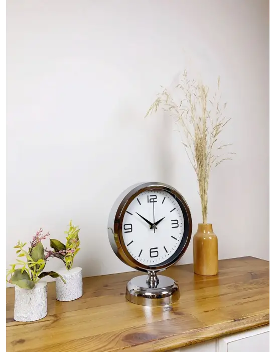 Krom Metal Modern Masa Saati 25×20 cm