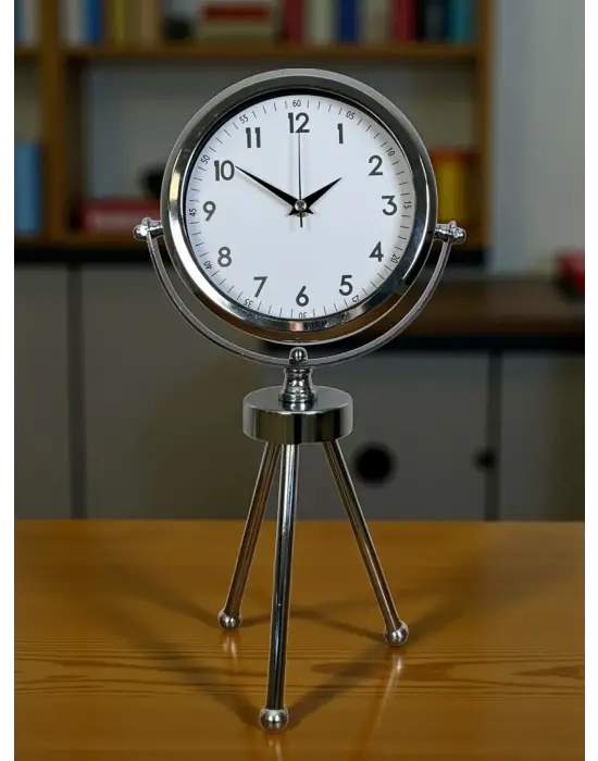 Krom Modern Classic Üç Ayaklı Metal Masa Saati