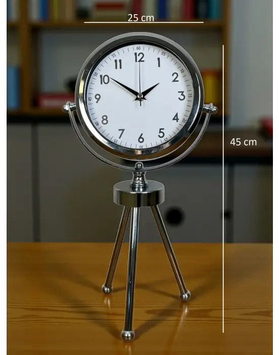 Krom Modern Classic Üç Ayaklı Metal Masa Saati