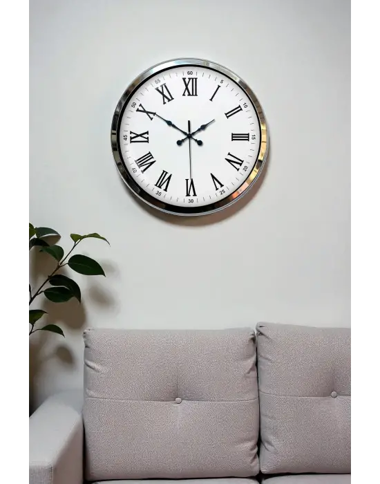 Krom Roma Rakamlı 40 Cm Metal Modern Duvar Saati