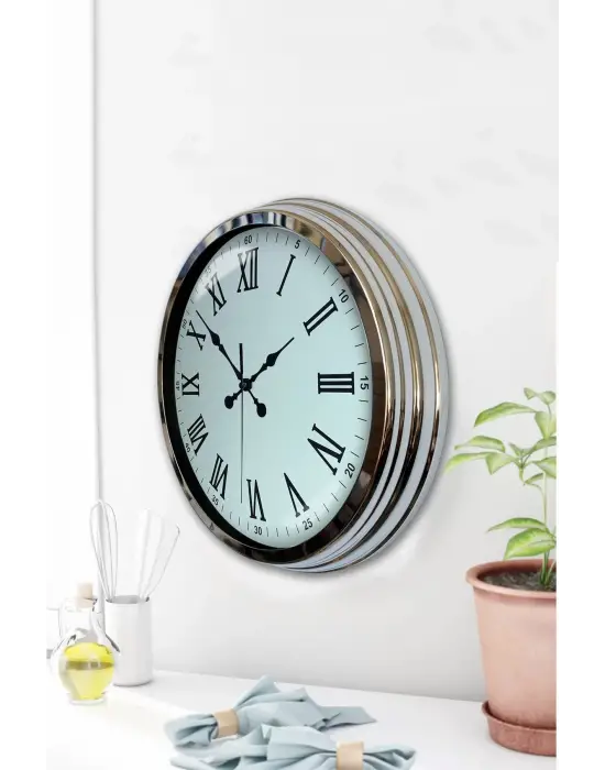 Krom Roma Rakamlı 40 Cm Metal Modern Duvar Saati