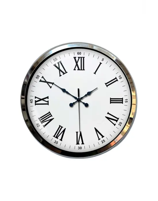 Krom Roma Rakamlı 40 Cm Metal Modern Duvar Saati