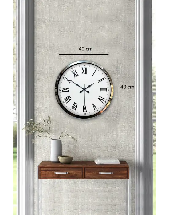 Krom Roma Rakamlı 40 Cm Metal Modern Duvar Saati
