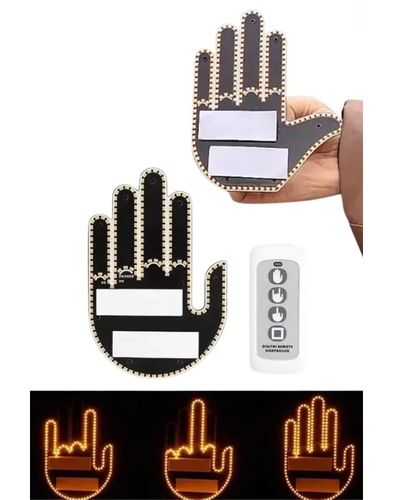 Kumandalı El Led Araba İçi 4 Farklı Mod El Orta Parmak Led