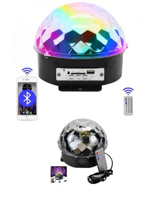Küre Disko Topu Müzik Çalar Renkli Lazer Işıklı Bluetooth Disko Parti Işığı Kumandalı