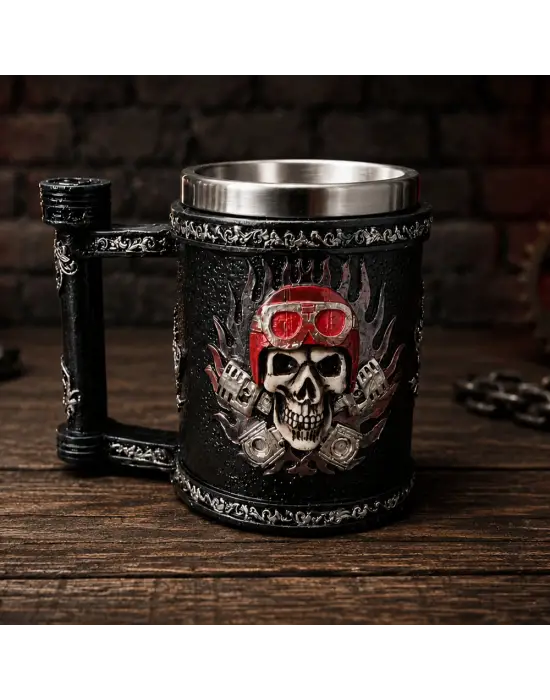Kuru Kafa Motorcu Tasarımlı Metal Kupa Bardak