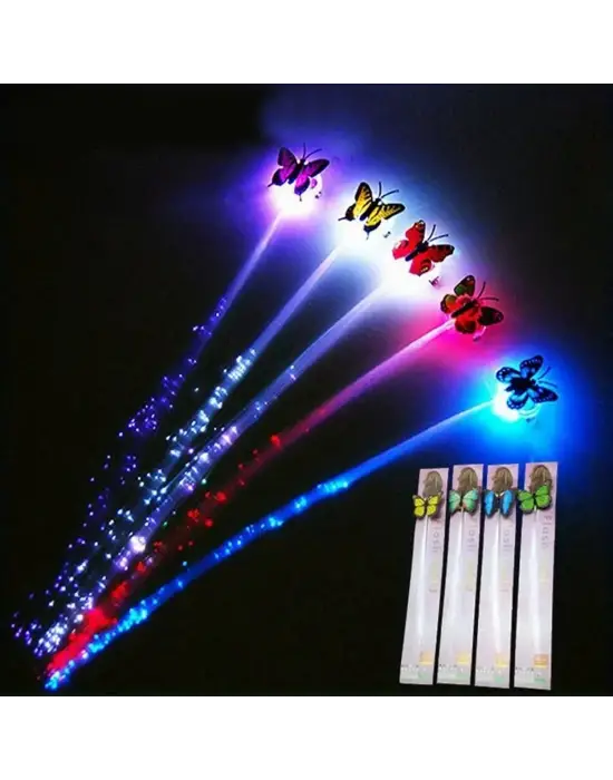 Led Fiber Optik Işıklı Kelebek Saç Klipsi 1 Adet