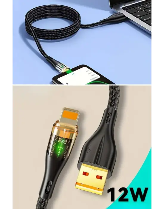 Led Işık Uçlu Sağlam İp Kablolu USB to Lightning Hızlı Şarj Kablosu