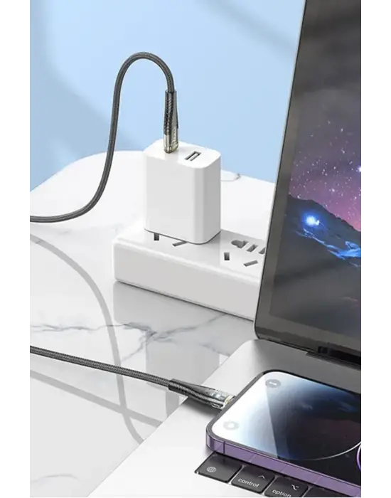 Led Işık Uçlu Sağlam İp Kablolu USB to Lightning Hızlı Şarj Kablosu