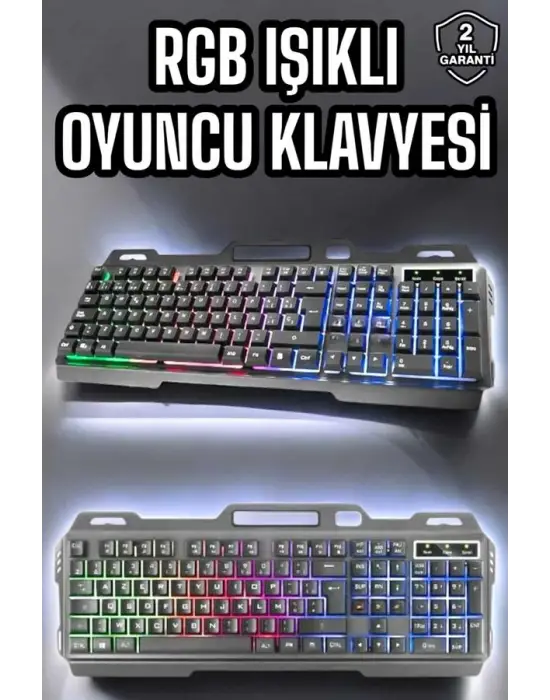 Led Işıklı Oyuncu Klavye Usb Girişli Rgb Işıklı Q Klavye Mouse Hediyeli
